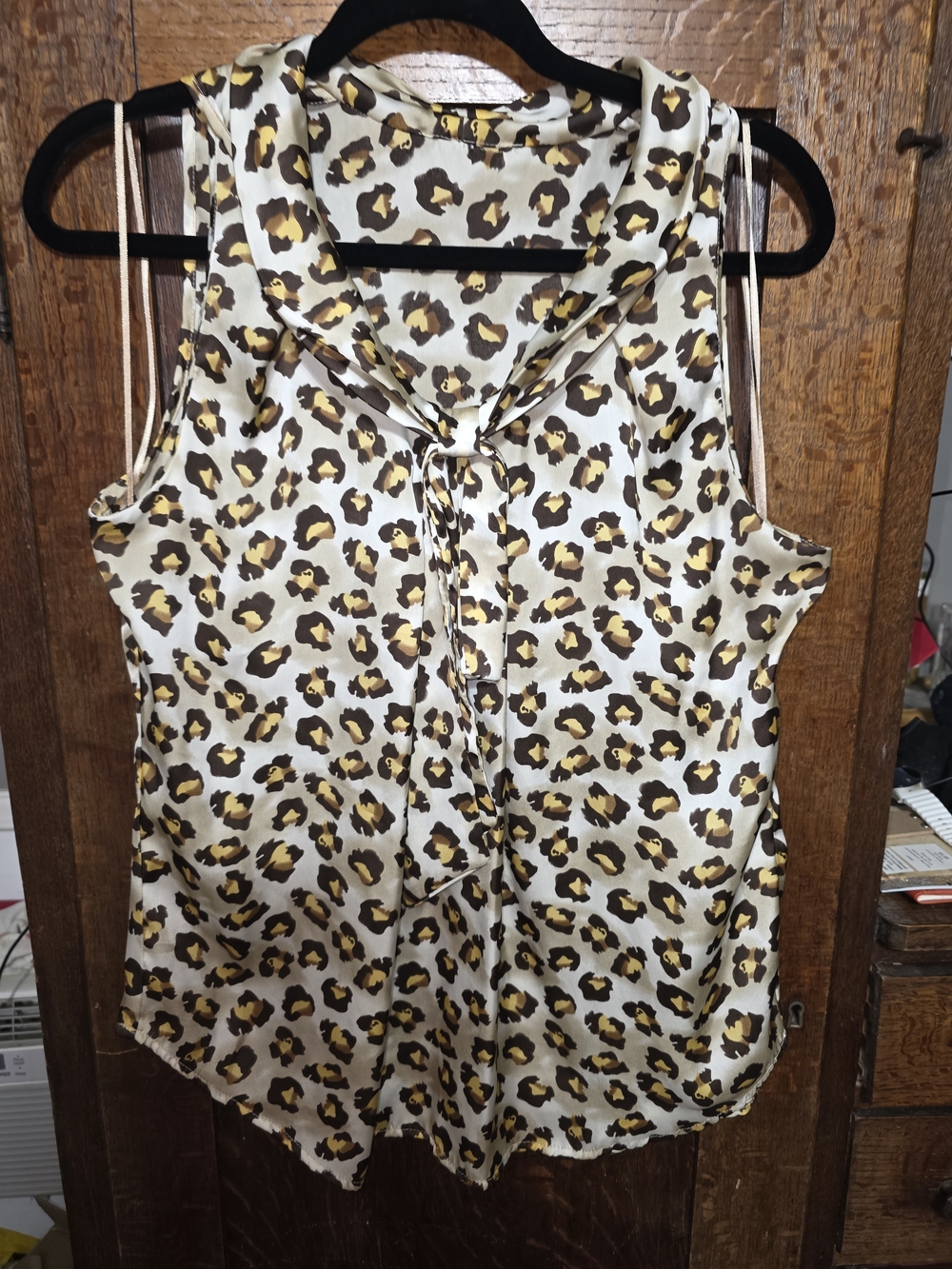 Sleeveless Leopard-Print Tie-Neck Camisole - Cream/Yellow